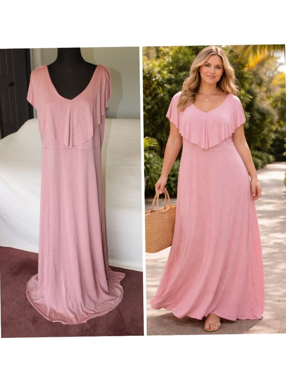 Soft Surroundings Rosanna Pink Maxi Dress ruffle Size XL V-neckline Summery